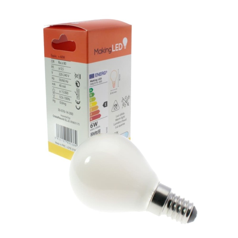 Milky LED Light Bulb G45 E14 6W 580Lm 3000K