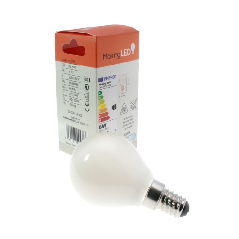 Milky LED Light Bulb G45 E14 6W 620Lm 4000K