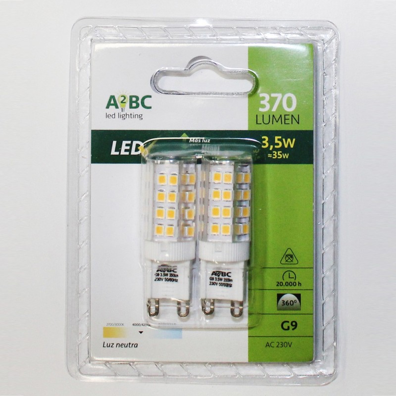 Pack of 2 LED Bulbs G9 3.5W 370Lm 4000K
