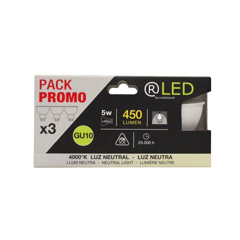 Pack of 3 GU10 LED bulbs 5W 450Lm 4000K