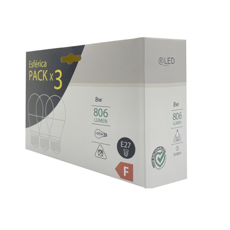 Pack of 3 LED Bulbs E27 A60 8W 806Lm 4000K