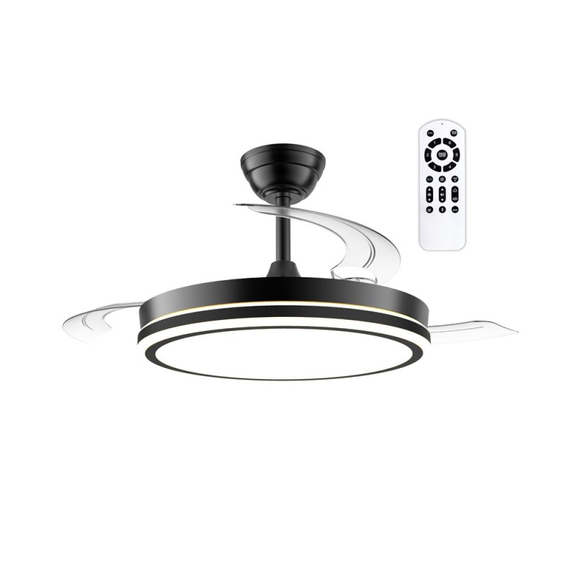 Cristal Record-Night Eco Black Ανεμιστήρας LED με αναδιπλούμενη λεπίδα 48W 5280Lm CCT Dim