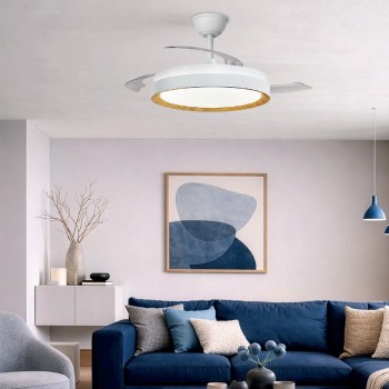 Cristal Record-Fiber Ανεμιστήρας Οροφής LED με αναδιπλούμενη λεπίδα 48W 5280Lm CCT Dim,  White+Wood
