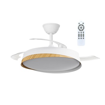 Cristal Record-Marte White+Wood Ανεμιστήρας LED 48W 5280Lm CCT Dim με αναδιπλούμενη λεπίδα