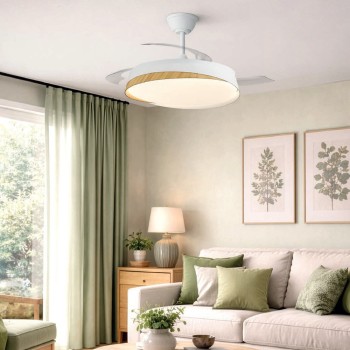 Cristal Record-Marte White+Wood Ανεμιστήρας LED 48W 5280Lm CCT Dim με αναδιπλούμενη λεπίδα