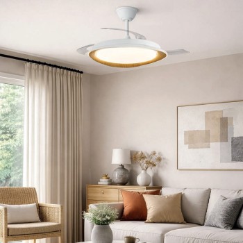 Cristal Record-Plenn White+Wood Ανεμιστήρας LED 48W 5280Lm CCT Dim με αναδιπλούμενη λεπίδα