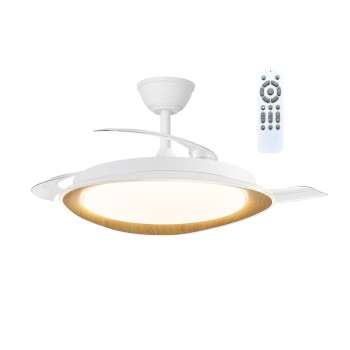 Cristal Record-Plenn White+Wood Ανεμιστήρας LED 48W 5280Lm CCT Dim με αναδιπλούμενη λεπίδα