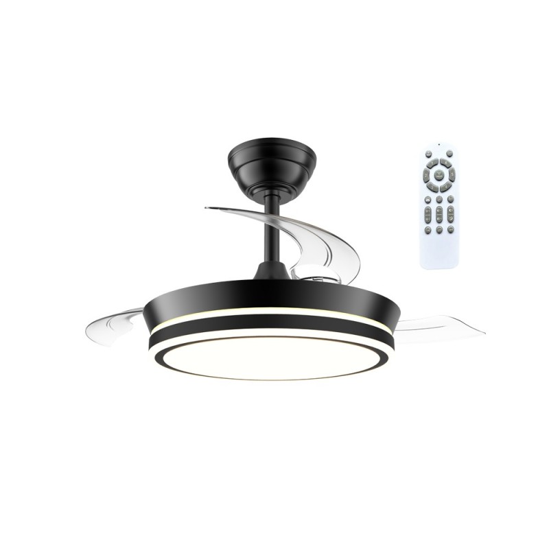 Cristal Record-Night Eco S Μαύρος Ανεμιστήρας LED με αναδιπλούμενη λεπίδα 39W 4290Lm CCT Dim
