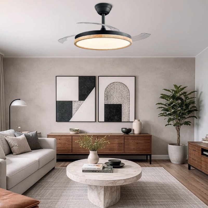 Cristal Record-Chief Ανεμιστήρας οροφής LED 60W 6600Lm CCT με πτυσσόμενα πτερύγια, Black 