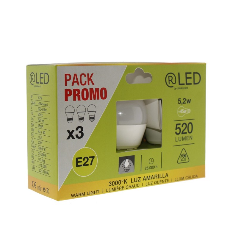 LED Bulbs Pack of 3 E14 5W 3000K 520Lm