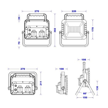 Cristal Record-Φορητός προβολέας LED Cless 2 υποδοχών 30W 3000Lm 6400K
