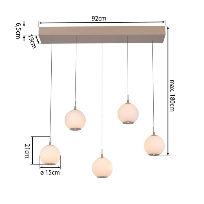 Paul Neuhaus.-SANDORA Κρεμαστό Φωτιστικό 5 Φώτων LED, Sand, CCT 2200-5000K, Switchmo, Comfort Lift