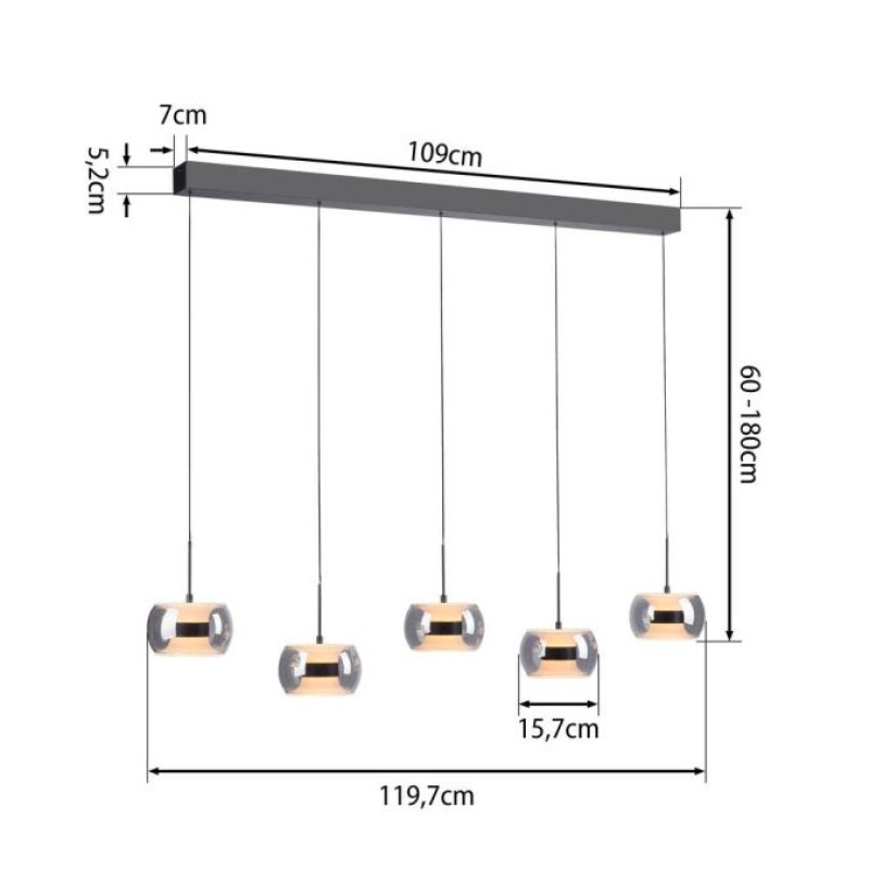 Paul Neuhaus-FUMEA Κρεμαστό Φωτιστικό 5 Φώτων LED, Μαύρο Ματ, CCT, Dimmable, Comfort Lift