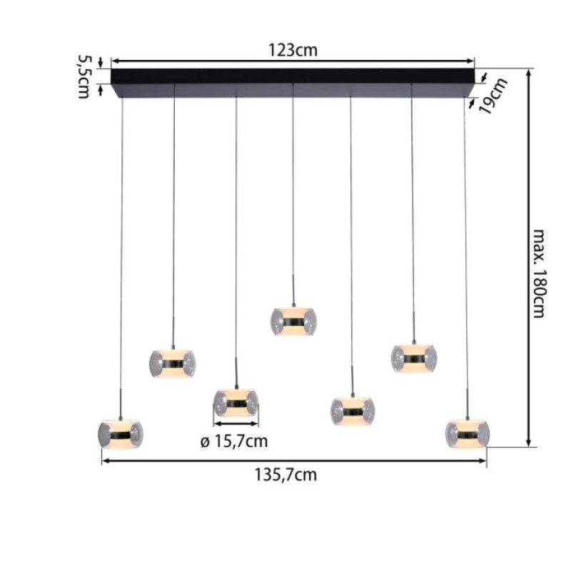 Paul Neuhaus-FUMEA Κρεμαστό Φωτιστικό 7 Φώτων LED, Μαύρο Ματ, CCT, Dimmable, Comfort Lift