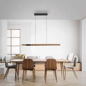Paul Neuhaus-ADRIANA SQUARE Κρεμαστό Φωτιστικό LED, Μαύρο Ματ-Φυσικό Ξύλο Δρυός, Touch Dimmer, Comfort Lift