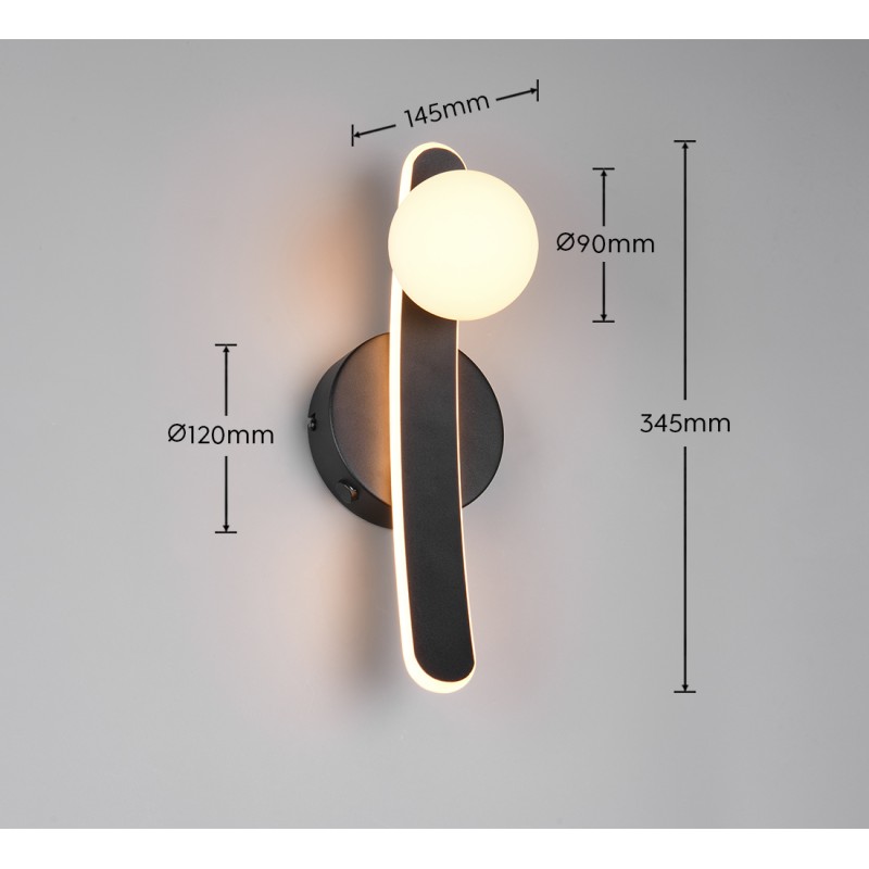 TRIO LIGHTING - NAPOLI LED Επιτοίχιο Φωτιστικό Μαύρο 11W 1200lm – 2300K/3000K/4000K