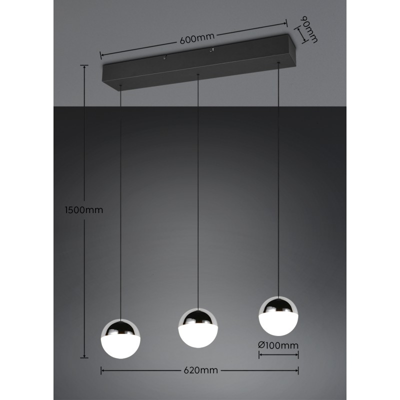 RL Lighting - SENTA Κρεμαστό Φωτιστικό LED 3x5W 2400lm 4000K Μαύρο Ματ ΚΩΔ.-R33553106 