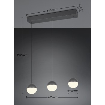 RL Lighting - SENTA Κρεμαστό Φωτιστικό LED 3x5W 2400lm 4000K Ανθρακί ΚΩΔ.-R33553142