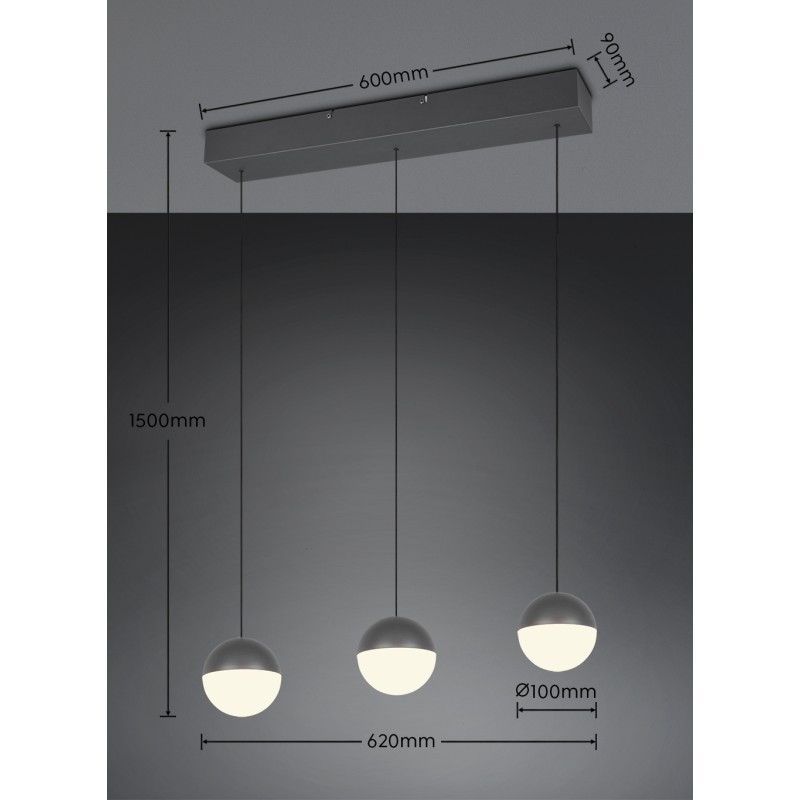 RL Lighting - SENTA Κρεμαστό Φωτιστικό LED 3x5W 2400lm 4000K Ανθρακί ΚΩΔ.-R33553142