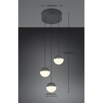RL Lighting - SENTA Κρεμαστό Φωτιστικό LED 3x5W 2400lm 4000K Ανθρακί ΚΩΔ.-R33553342