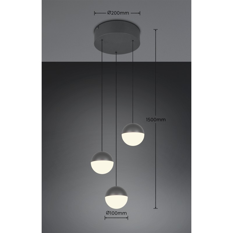 RL Lighting - SENTA Κρεμαστό Φωτιστικό LED 3x5W 2400lm 4000K Ανθρακί ΚΩΔ.-R33553342