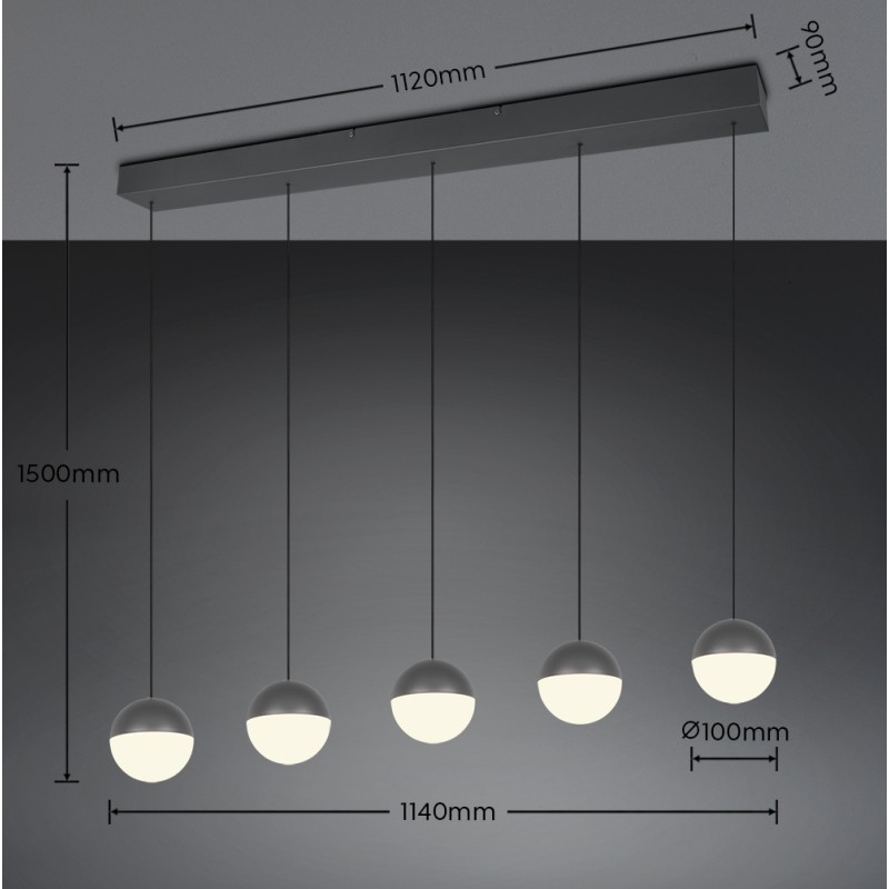 RL Lighting - SENTA Κρεμαστό Φωτιστικό LED 5x5W 4000K Ανθρακί ΚΩΔ.-R33555142