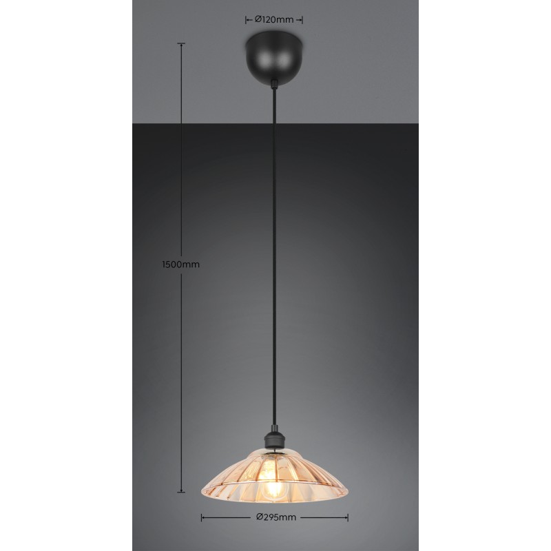 RL Lighting - ELUNA Κρεμαστό Φωτιστικό E27 Μαύρο Ματ με Κεχριμπαρένιο Γυαλί ΚΩΔ.-R36521032 