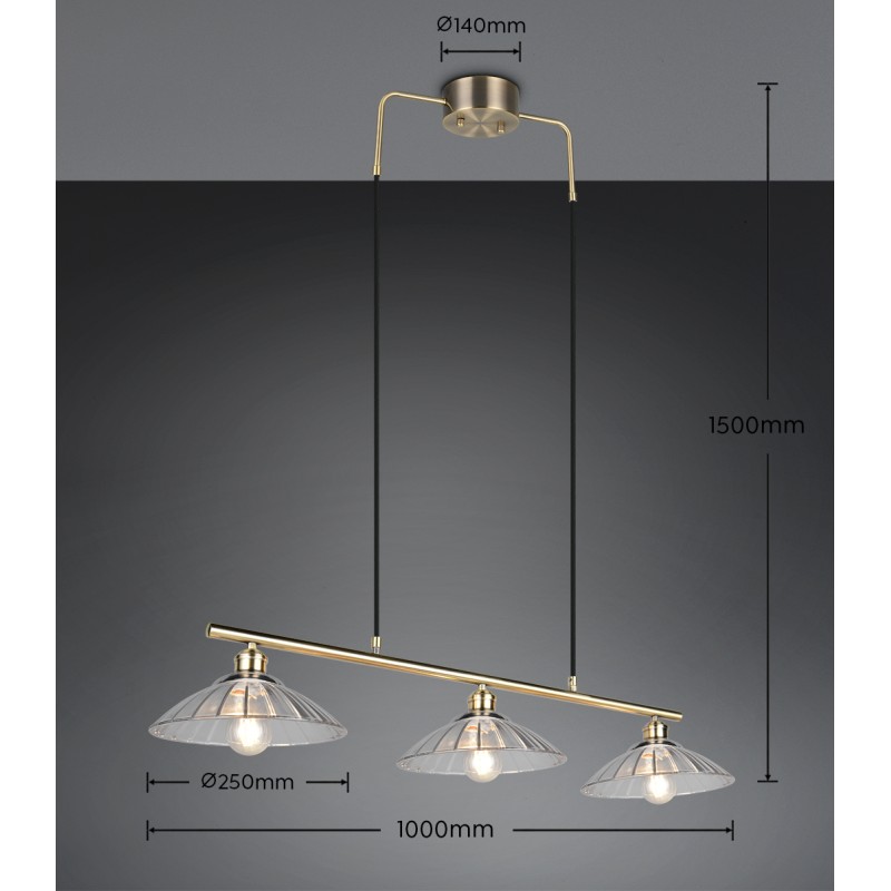 RL Lighting - ELUNA Κρεμαστό Φωτιστικό Οξυντέ με Διάφανο Γυαλί 3xE27 ΚΩΔ.-R36523004