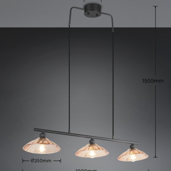 RL Lighting - ELUNA Κρεμαστό Φωτιστικό Μαύρο Ματ με Κεχριμπαρένιο Γυαλί 3xE27 ΚΩΔ.-R36523032 