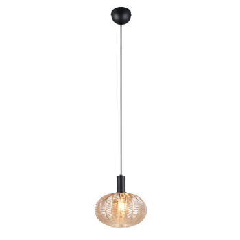 RL Lighting - ELVEZIA Κρεμαστό Φωτιστικό Κεχριμπαρένιο Γυαλί Μαύρο Ματ 1xE27 ΚΩΔ.-R36771013 