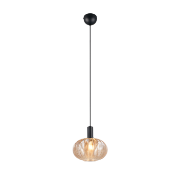 RL Lighting - ELVEZIA Κρεμαστό Φωτιστικό Κεχριμπαρένιο Γυαλί Μαύρο Ματ 1xE27 ΚΩΔ.-R36771013 