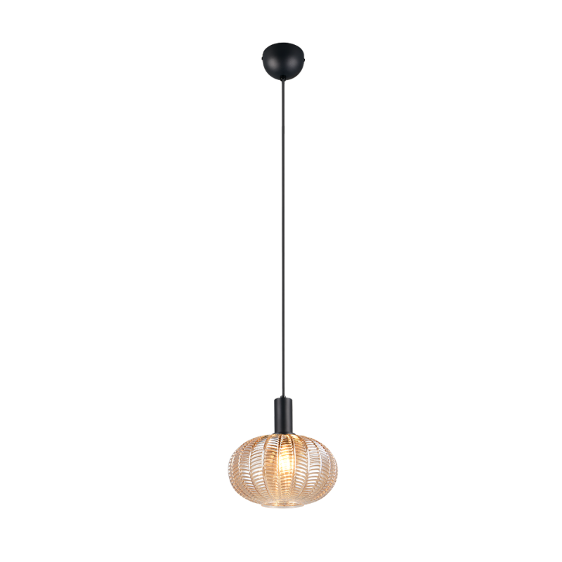 RL Lighting - ELVEZIA Κρεμαστό Φωτιστικό Κεχριμπαρένιο Γυαλί Μαύρο Ματ 1xE27 ΚΩΔ.-R36771013 