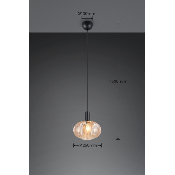 RL Lighting - ELVEZIA Κρεμαστό Φωτιστικό Κεχριμπαρένιο Γυαλί Μαύρο Ματ 1xE27 ΚΩΔ.-R36771013 