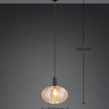 RL Lighting - ELVEZIA Κρεμαστό Φωτιστικό Κεχριμπαρένιο Γυαλί Μαύρο Ματ 1xE27 ΚΩΔ.-R36771013 