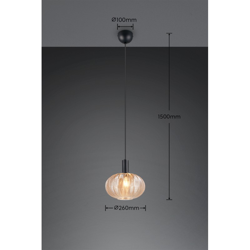 RL Lighting - ELVEZIA Κρεμαστό Φωτιστικό Κεχριμπαρένιο Γυαλί Μαύρο Ματ 1xE27 ΚΩΔ.-R36771013 