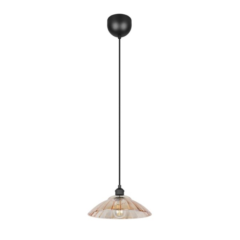 RL Lighting - ELUNA Κρεμαστό Φωτιστικό E27 Μαύρο Ματ με Κεχριμπαρένιο Γυαλί ΚΩΔ.-R36521032 