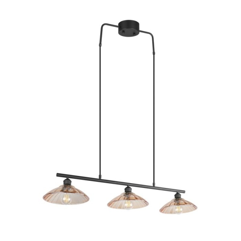 RL Lighting - ELUNA Κρεμαστό Φωτιστικό Μαύρο Ματ με Κεχριμπαρένιο Γυαλί 3xE27 ΚΩΔ.-R36523032 