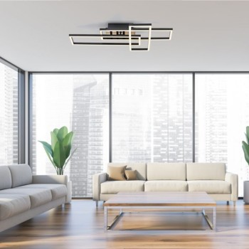 JUST LIGHT.-AKUSTIKA LED Φωτιστικό Οροφής LED, μαύρο με φυσικό ξύλο δρυός, με ακουστικό πάνελ ΚΩΔ.-SL14051-79