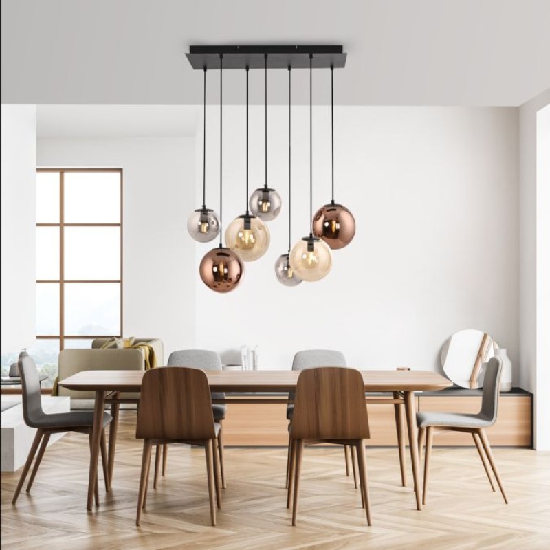 JUST LIGHT.-SHINY Κρεμαστό Φωτιστικό Πολύφωτο E14, Μαύρο, Καπνιστό Γυαλί