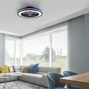 JUST LIGHT.-Ανεμιστήρας Οροφής LED, Μαύρο, RGB, Dimmable, με Τηλεχειριστήριο