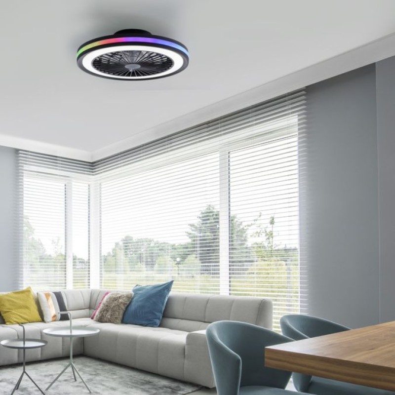 JUST LIGHT.-Ανεμιστήρας Οροφής LED, Μαύρο, RGB, Dimmable, με Τηλεχειριστήριο