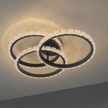 JUST LIGHT.-GLITRA Φωτιστικό Οροφής LED, 3 Δακτύλιοι, Μαύρο με Κρυσταλλικό Εφέ, 3000K