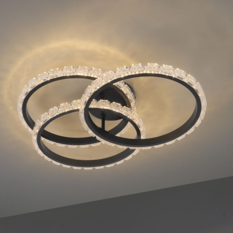 JUST LIGHT.-GLITRA Φωτιστικό Οροφής LED, 3 Δακτύλιοι, Μαύρο με Κρυσταλλικό Εφέ, 3000K