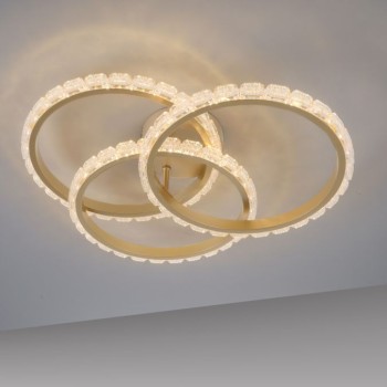 JUST LIGHT.-GLITRA Φωτιστικό Οροφής LED, 3 Δακτύλιοι, Ματ Μπρούτζος με Κρυσταλλικό Εφέ, 3000K
