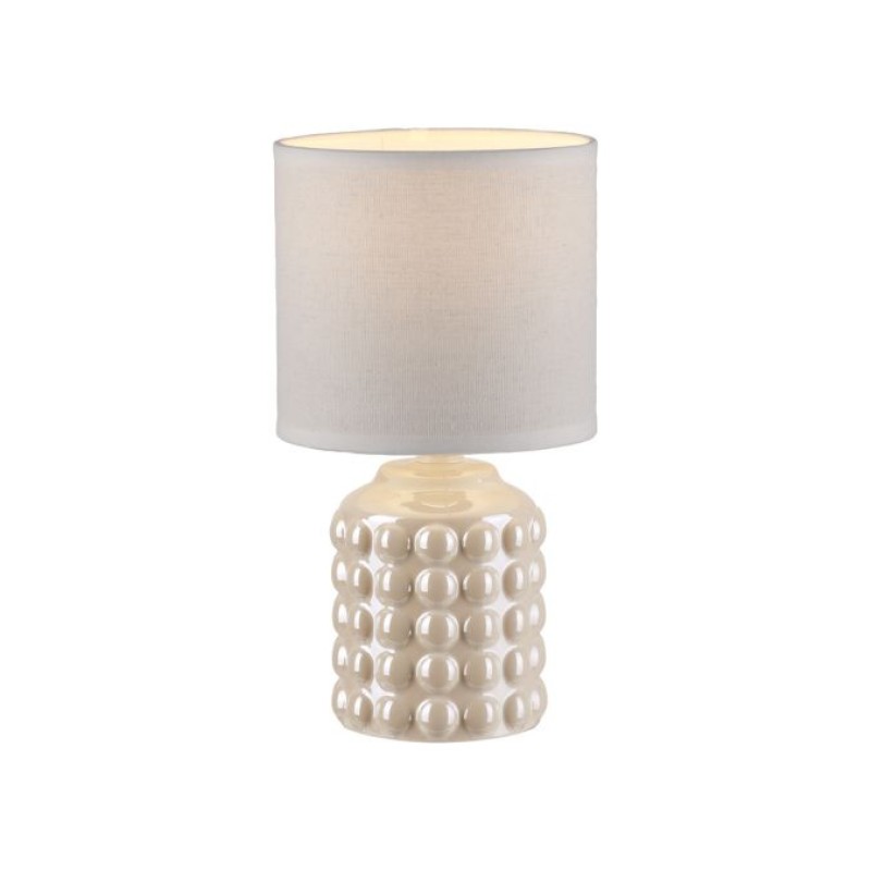 JUST LIGHT.-BLOOP Επιτραπέζιο Φωτιστικό E14, Λευκό Περλέ, Λευκό Υφασμάτινο Καπέλο