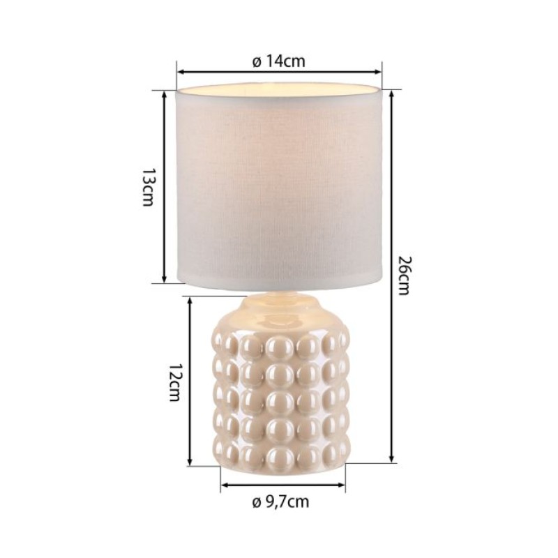 JUST LIGHT.-BLOOP Επιτραπέζιο Φωτιστικό E14, Λευκό Περλέ, Λευκό Υφασμάτινο Καπέλο