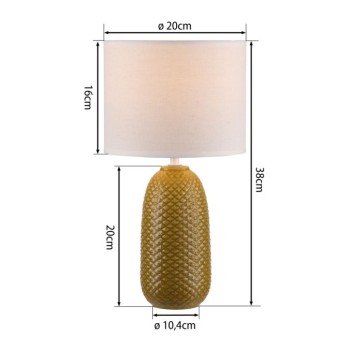 JUST LIGHT.-PINE Επιτραπέζιο Φωτιστικό E14, Κίτρινο Κάρυ, Λευκό Υφασμάτινο Καπέλο E14