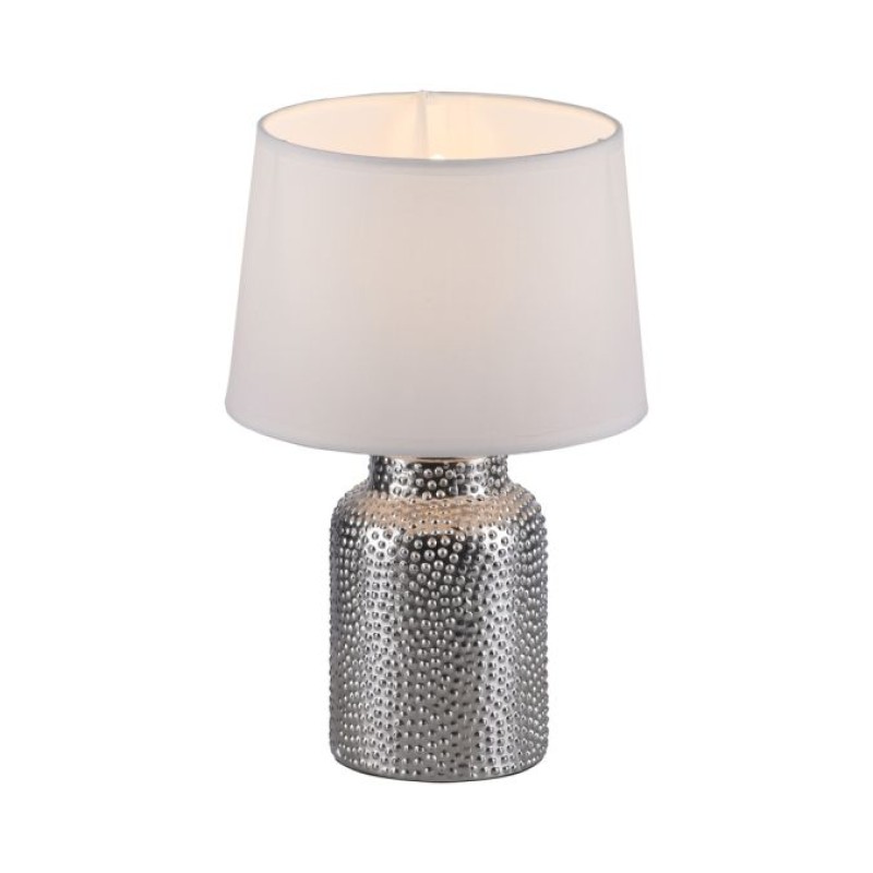 JUST LIGHT.-ESME Επιτραπέζιο Φωτιστικό E14, Χρώμιο, Λευκό Υφασμάτινο Καπέλο