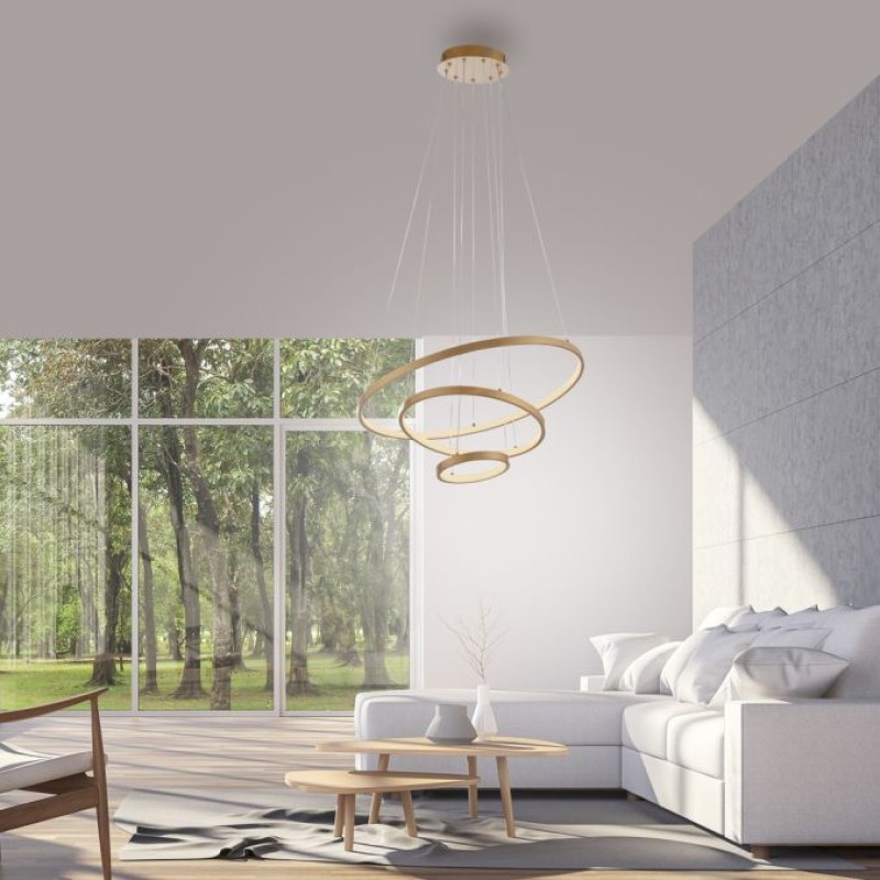 JUST LIGHT.-CERCHI LED Κρεμαστό Φωτιστικό 3 Δακτύλιοι, Χρυσό, 3000K