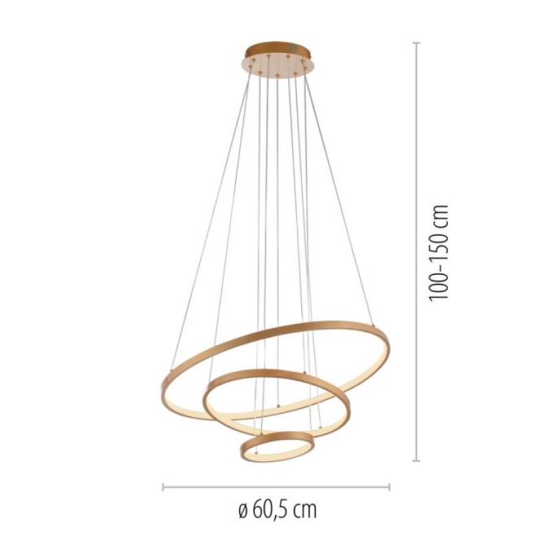 JUST LIGHT.-CERCHI LED Κρεμαστό Φωτιστικό 3 Δακτύλιοι, Χρυσό, 3000K